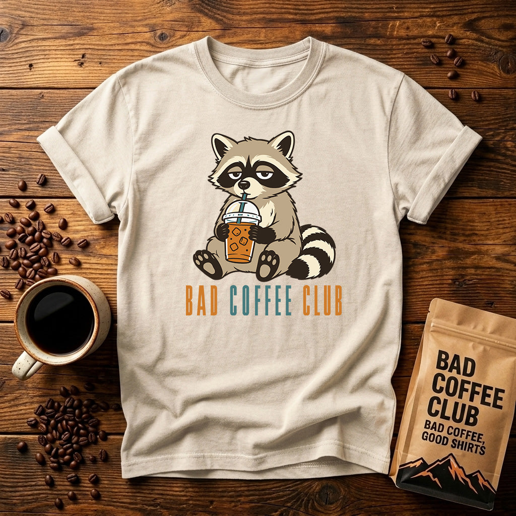 Bad Raccoon Club T-Shirt — Cute Raccoon Drinking Bubble Tea Graphic Tee